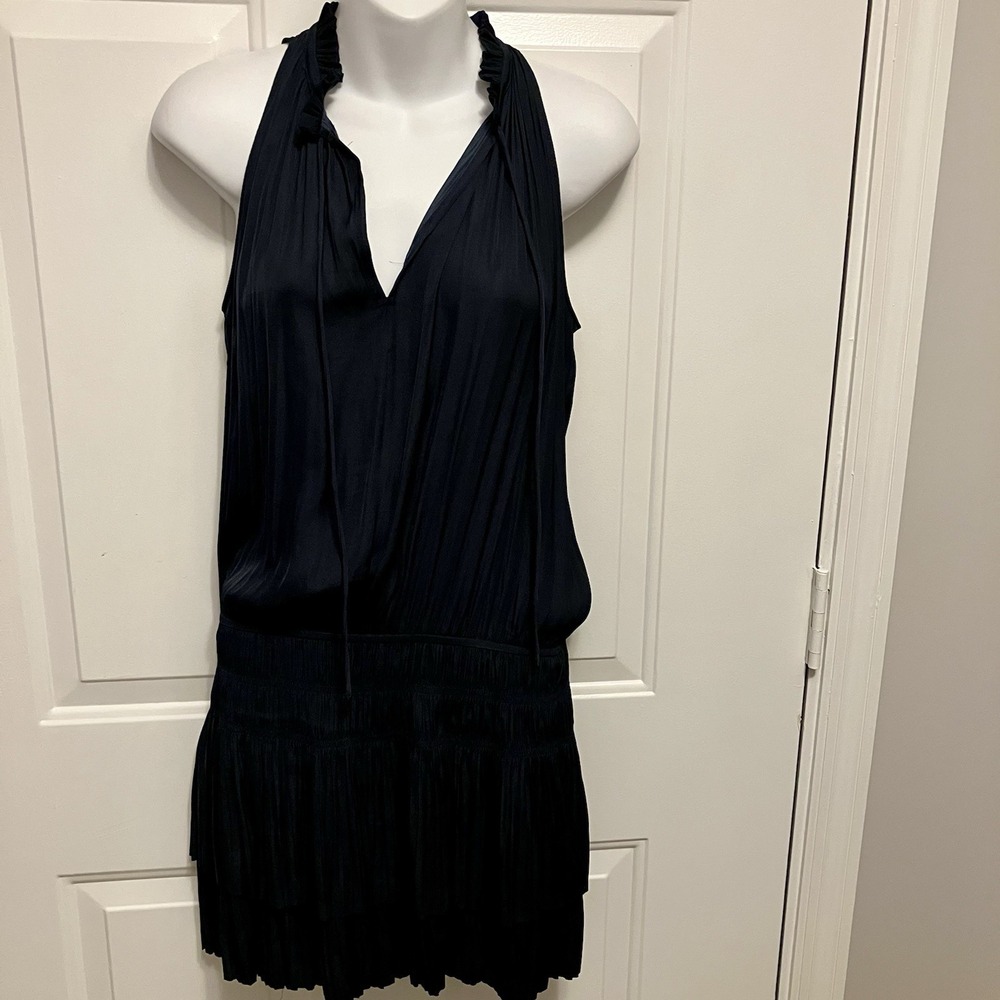 Current Air Dress Joey Womens Size XS Pleated Mini Tiered Ruffle Sleeveless Blue